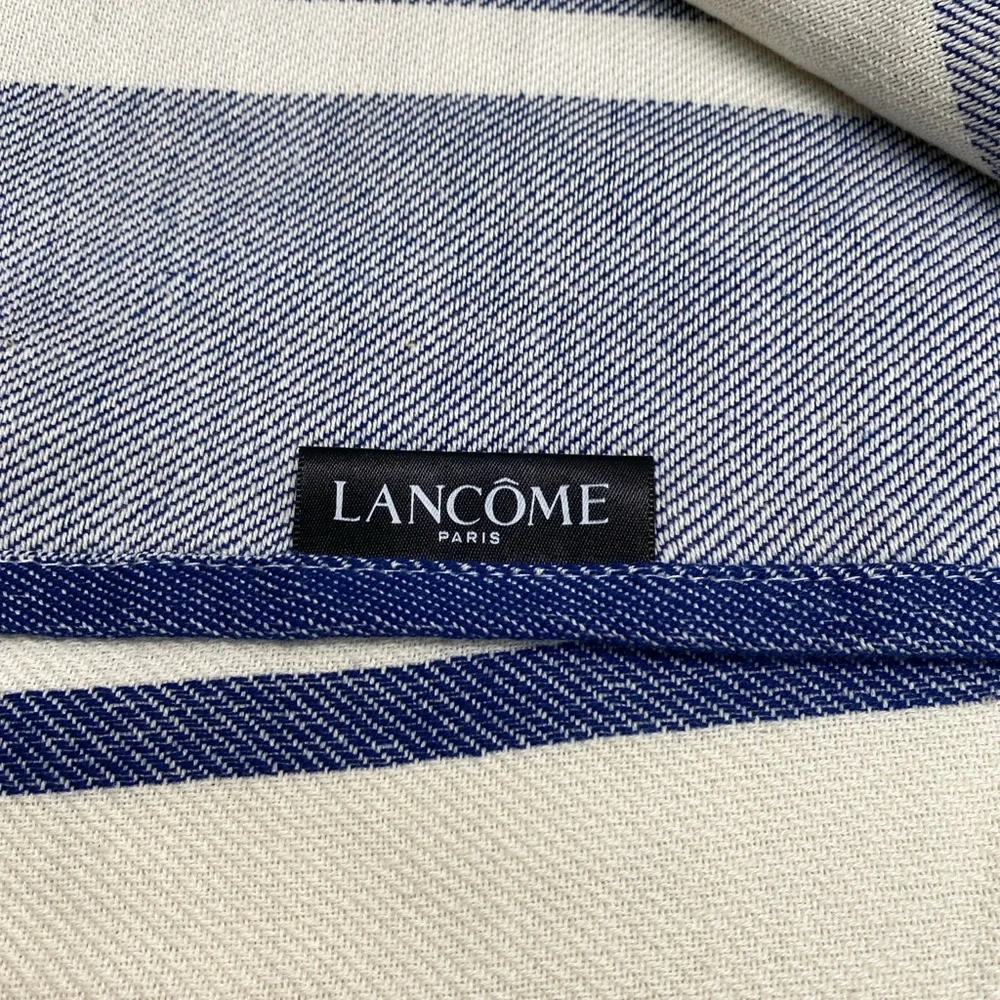 Lancome French Nautical Navy Off White Striped Throw Blanket Wrap 100% Cotton